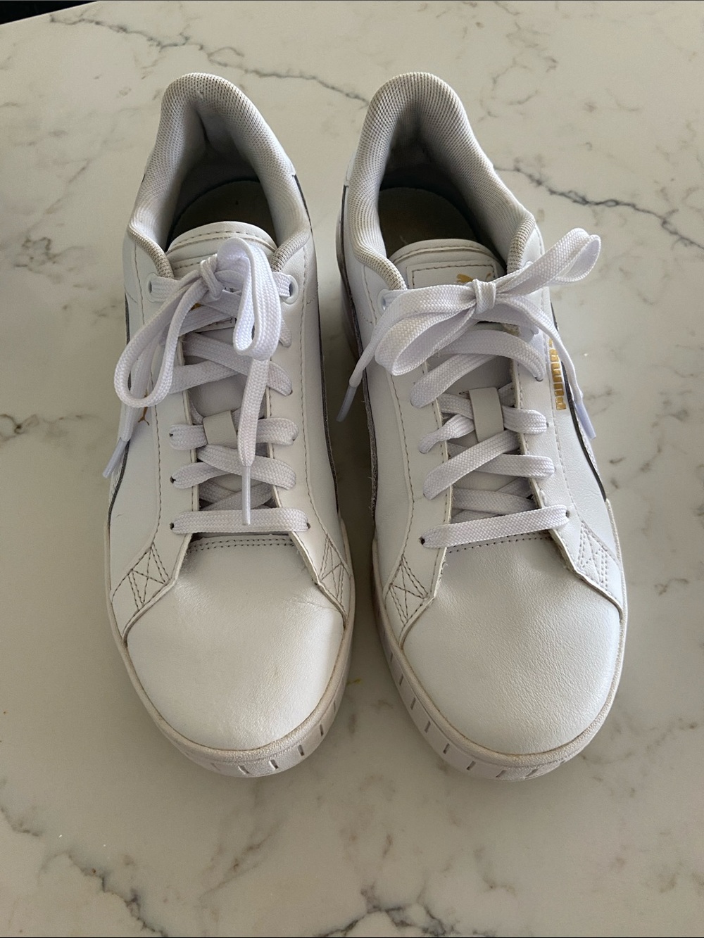 Puma White Platform Sneakers with Gold Accent